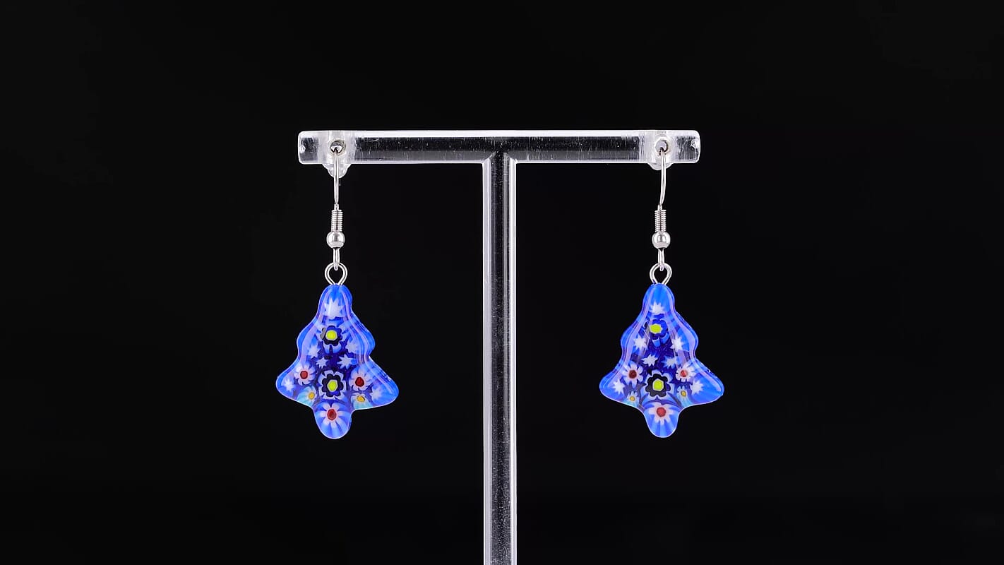 Blue Murano Style Tree Earrings in Stainless Steel