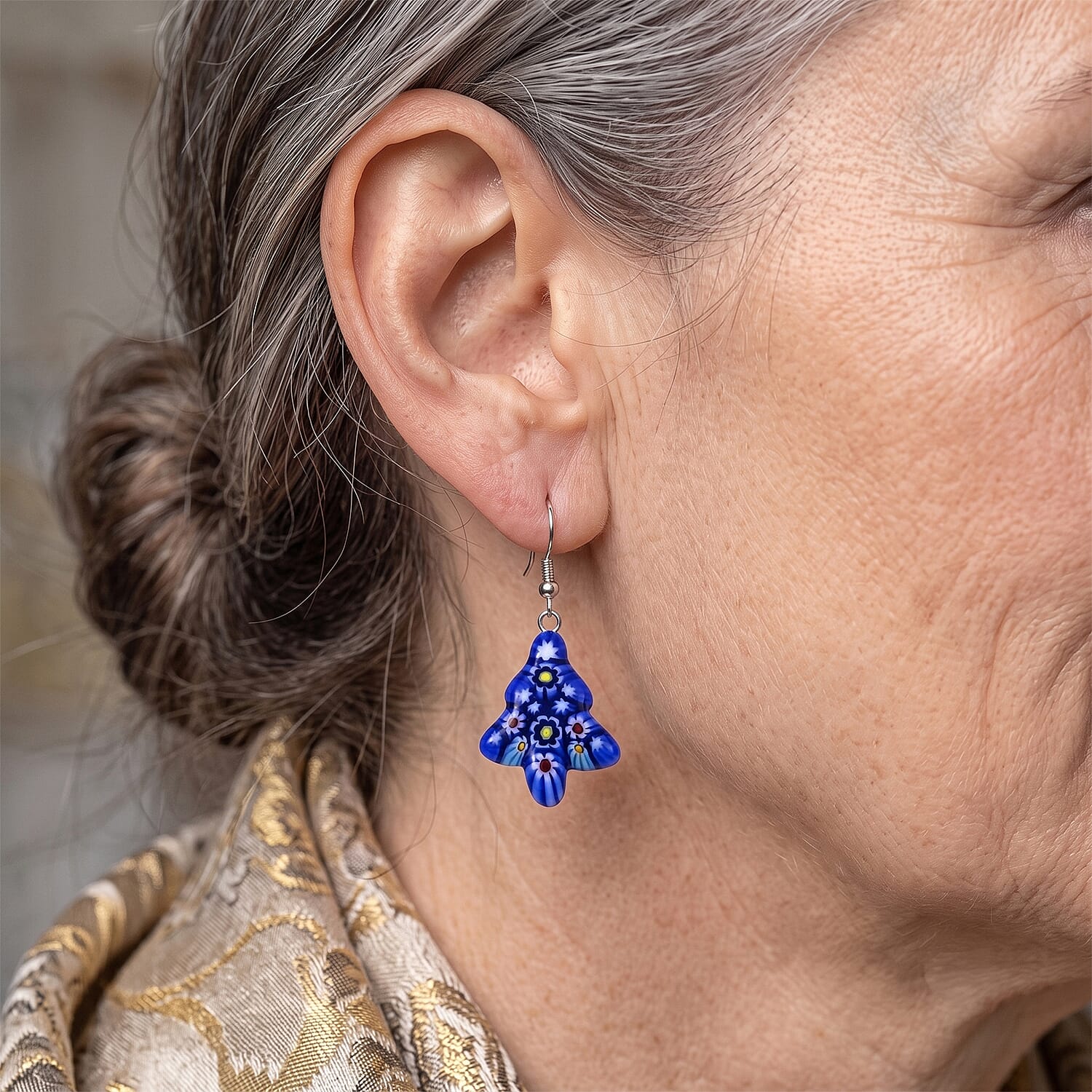 Blue Murano Style Tree Earrings in Stainless Steel