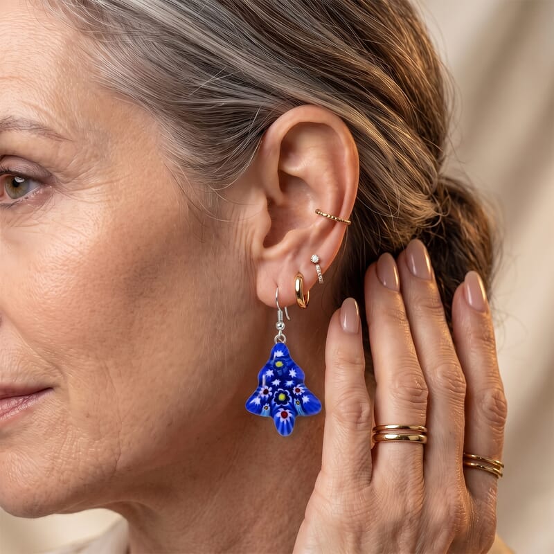 Blue Murano Style Tree Earrings in Stainless Steel