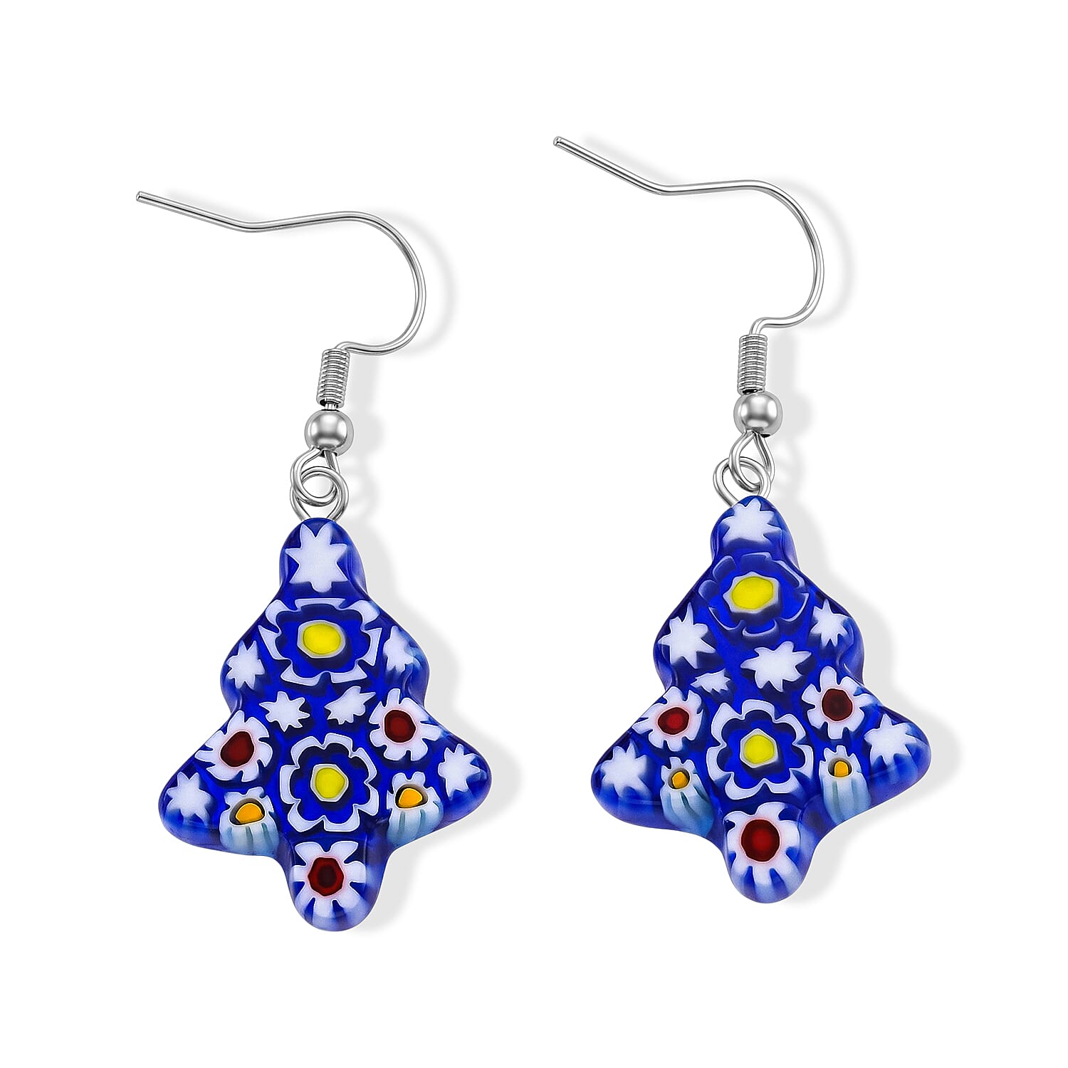 Blue Murano Style Tree Earrings in Stainless Steel