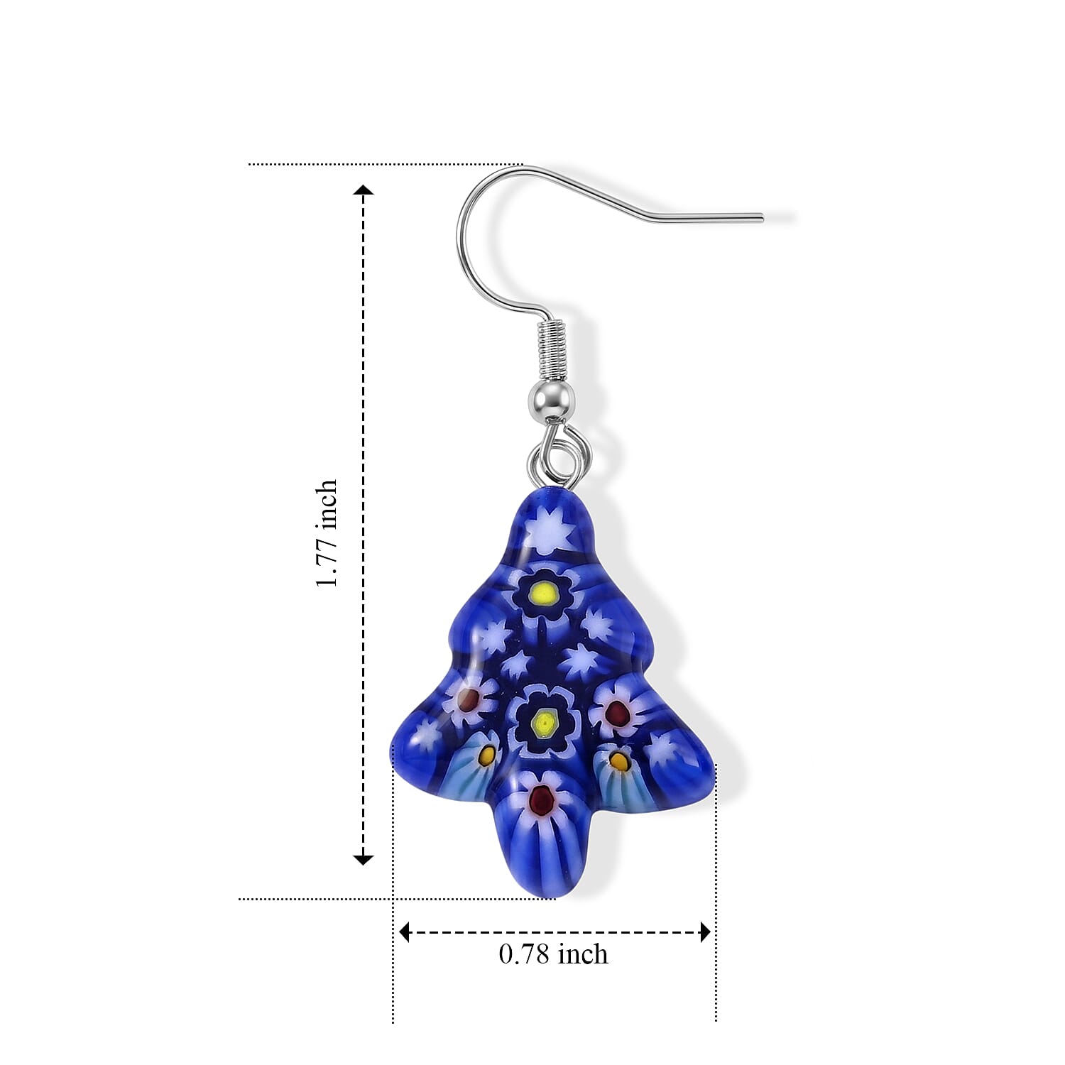 Blue Murano Style Tree Earrings in Stainless Steel