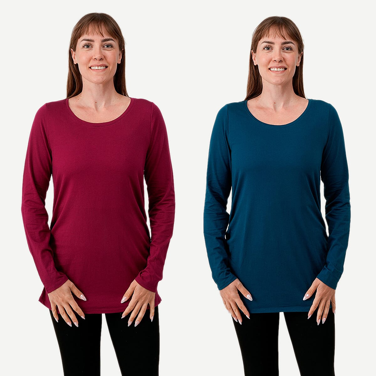 La Marey - Set of 2 Magenta and Ink Side Ruching Long Sleeve Tops - Large