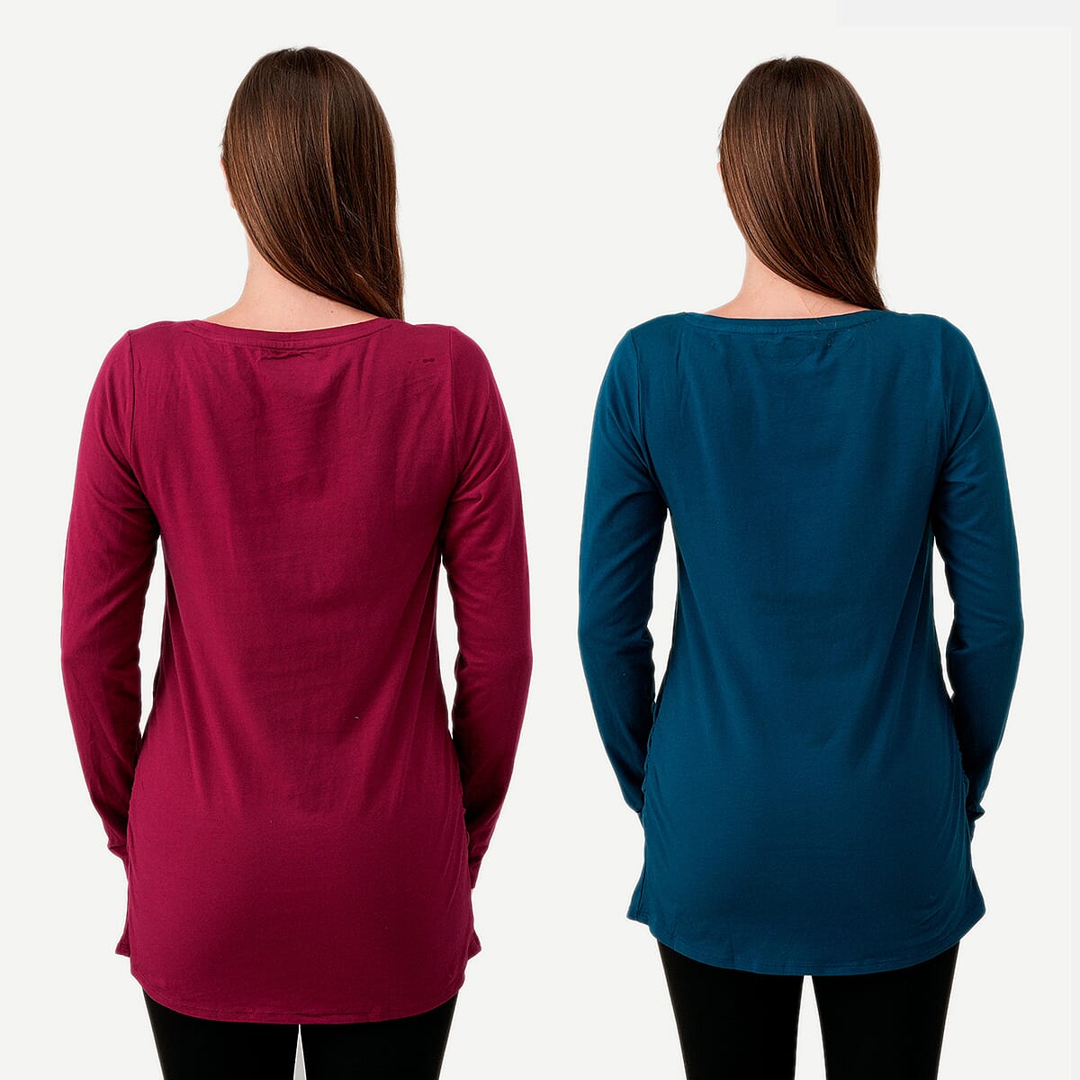 La Marey - Set of 2 Magenta and Ink Side Ruching Long Sleeve Tops - Large