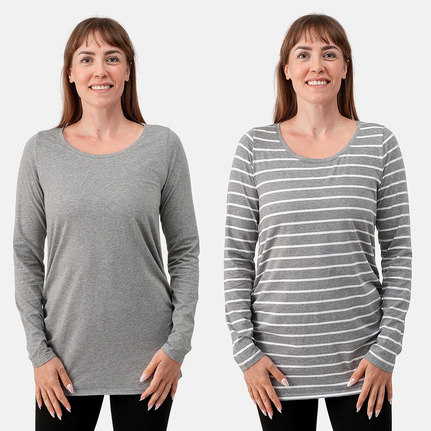 La Marey - Set of 2 Gray Side Rushing Long Sleeve Tops - Large