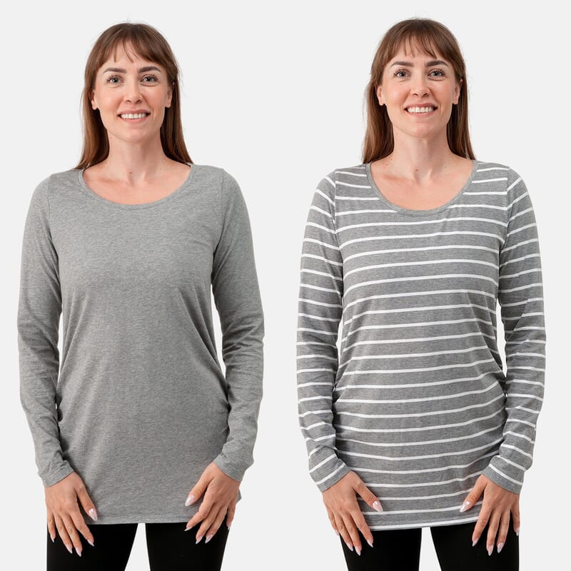 La Marey - Set of 2 Gray Side Rushing Long Sleeve Tops - Large