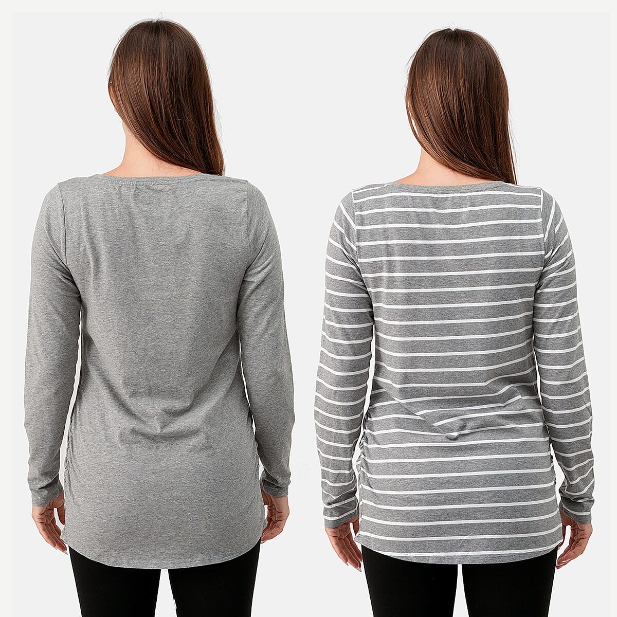 La Marey - Set of 2 Gray Side Rushing Long Sleeve Tops - Large