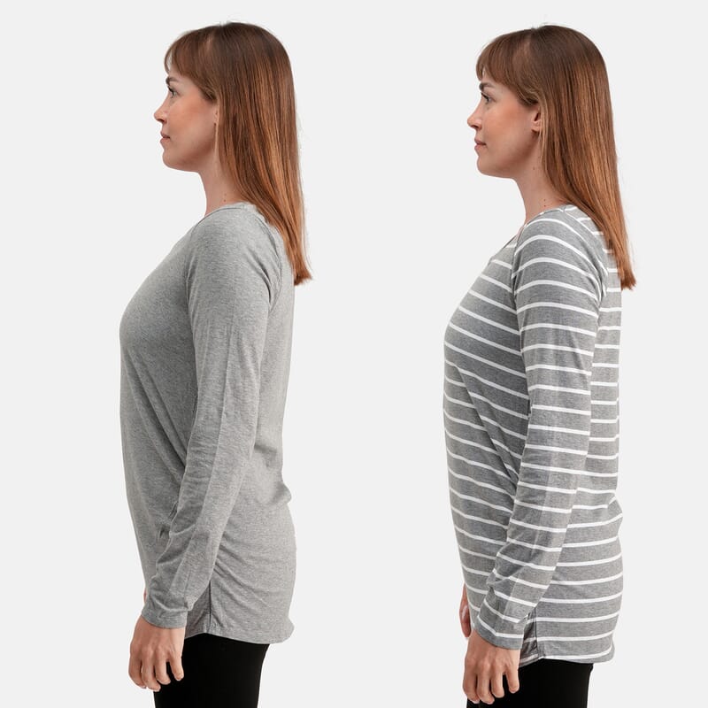 La Marey - Set of 2 Gray Side Rushing Long Sleeve Tops - Large