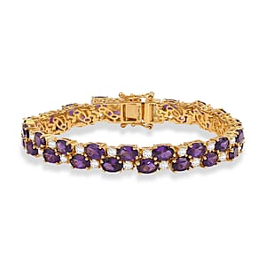EverTrue African Amethyst and White Topaz 16.30 ctw Zig Zag Double Row Bracelet in 18K YG Plated (6.50 In)