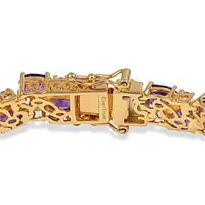 EverTrue African Amethyst and White Topaz 16.30 ctw Zig Zag Double Row Bracelet in 18K YG Plated (6.50 In)
