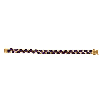 EverTrue African Amethyst and White Topaz 16.30 ctw Zig Zag Double Row Bracelet in 18K YG Plated (6.50 In)