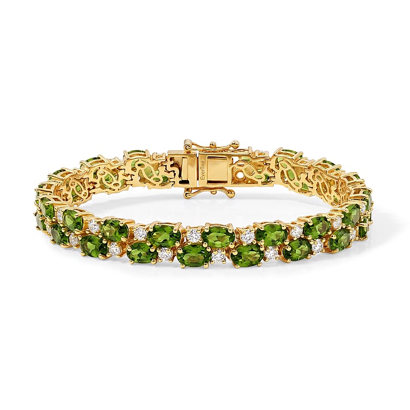 EverTrue Hebei Peridot and White Topaz 19.00 ctw Zig Zag Double Row Bracelet in 18K YG Plated (6.50 In)