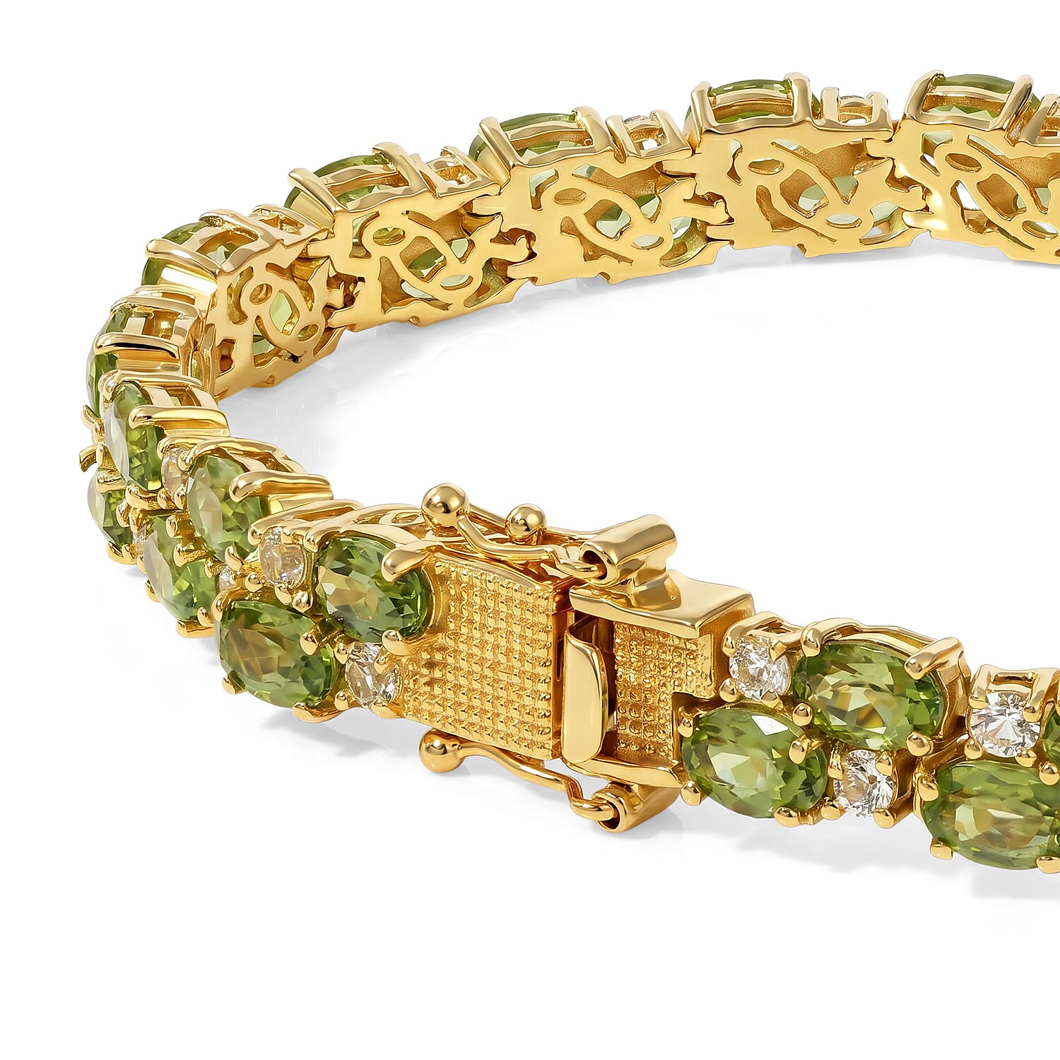 EverTrue Hebei Peridot and White Topaz 19.00 ctw Zig Zag Double Row Bracelet in 18K YG Plated (6.50 In)