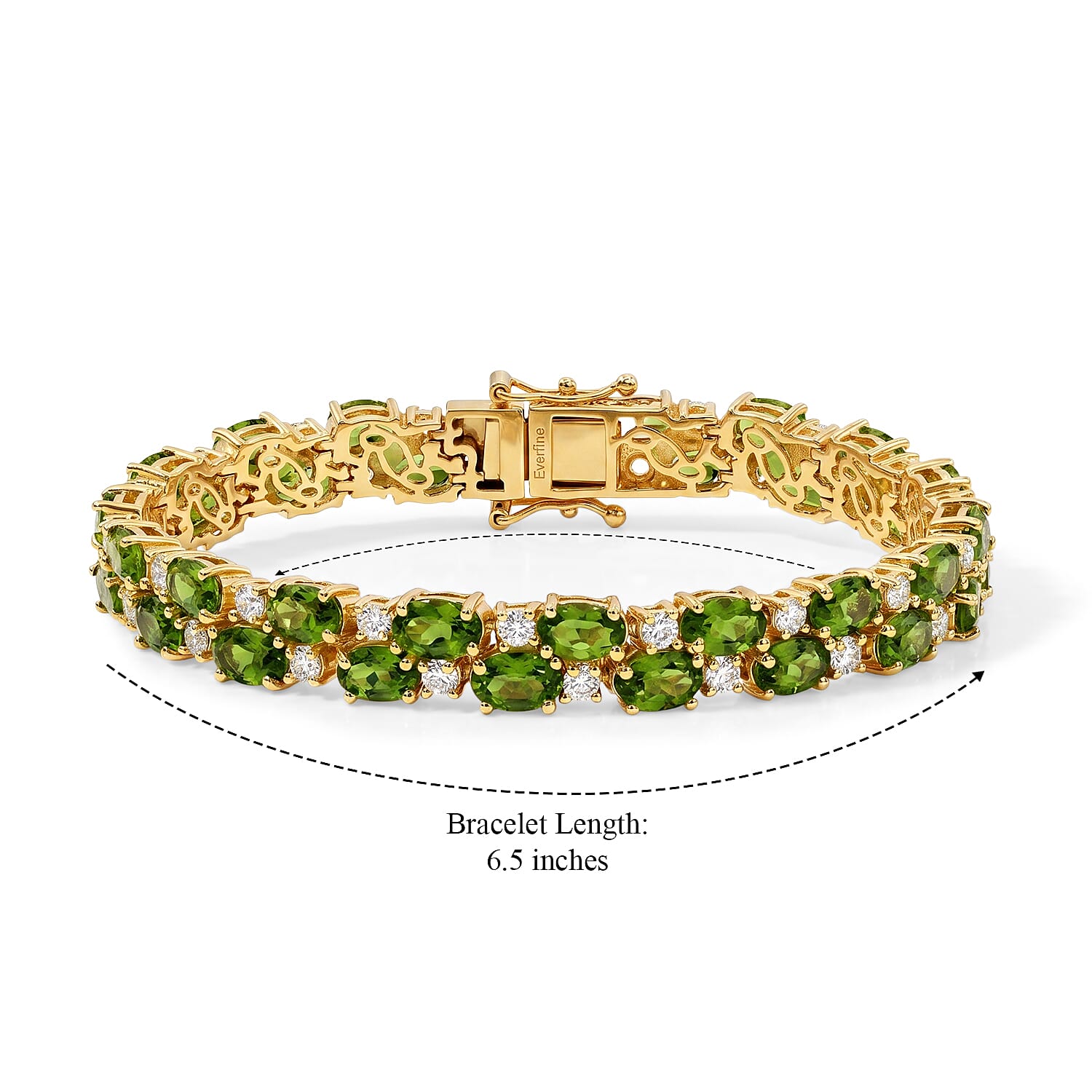 EverTrue Hebei Peridot and White Topaz 19.00 ctw Zig Zag Double Row Bracelet in 18K YG Plated (6.50 In)