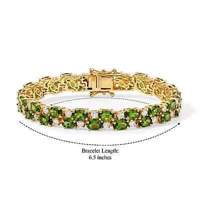 EverTrue Hebei Peridot and White Topaz 19.00 ctw Zig Zag Double Row Bracelet in 18K YG Plated (6.50 In)