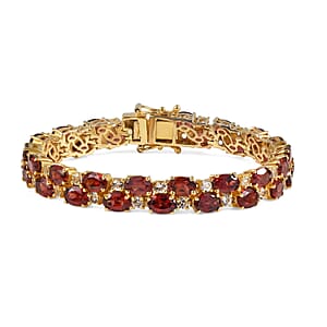 EverTrue Mozambique Garnet and White Topaz 21.70 ctw Zig Zag Double Row Bracelet in 18K YG Plated (6.50 In)