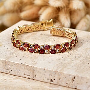 EverTrue Mozambique Garnet and White Topaz 21.70 ctw Zig Zag Double Row Bracelet in 18K YG Plated (6.50 In)