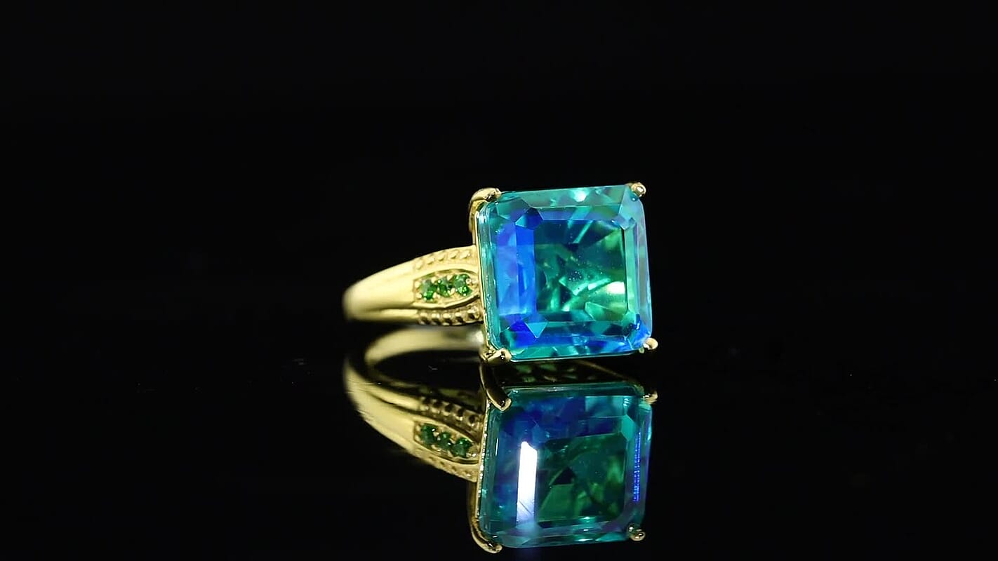 EverTrue Peacock Quartz, Chrome Diopside Ring in 18K YG Plated (Size 9.0) 9.80 ctw
