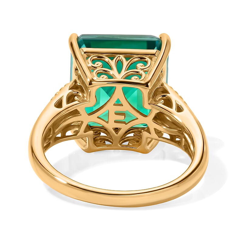 EverTrue Peacock Quartz (Triplet) and Chrome Diopside 9.80 ctw Peacock Horizon Ring in 18K YG Plated (Size 6.0)