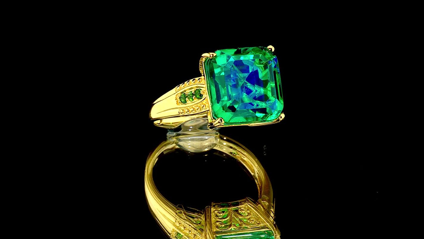 EverTrue Peacock Quartz, Chrome Diopside Ring in 18K YG Plated (Size 9.0) 9.80 ctw