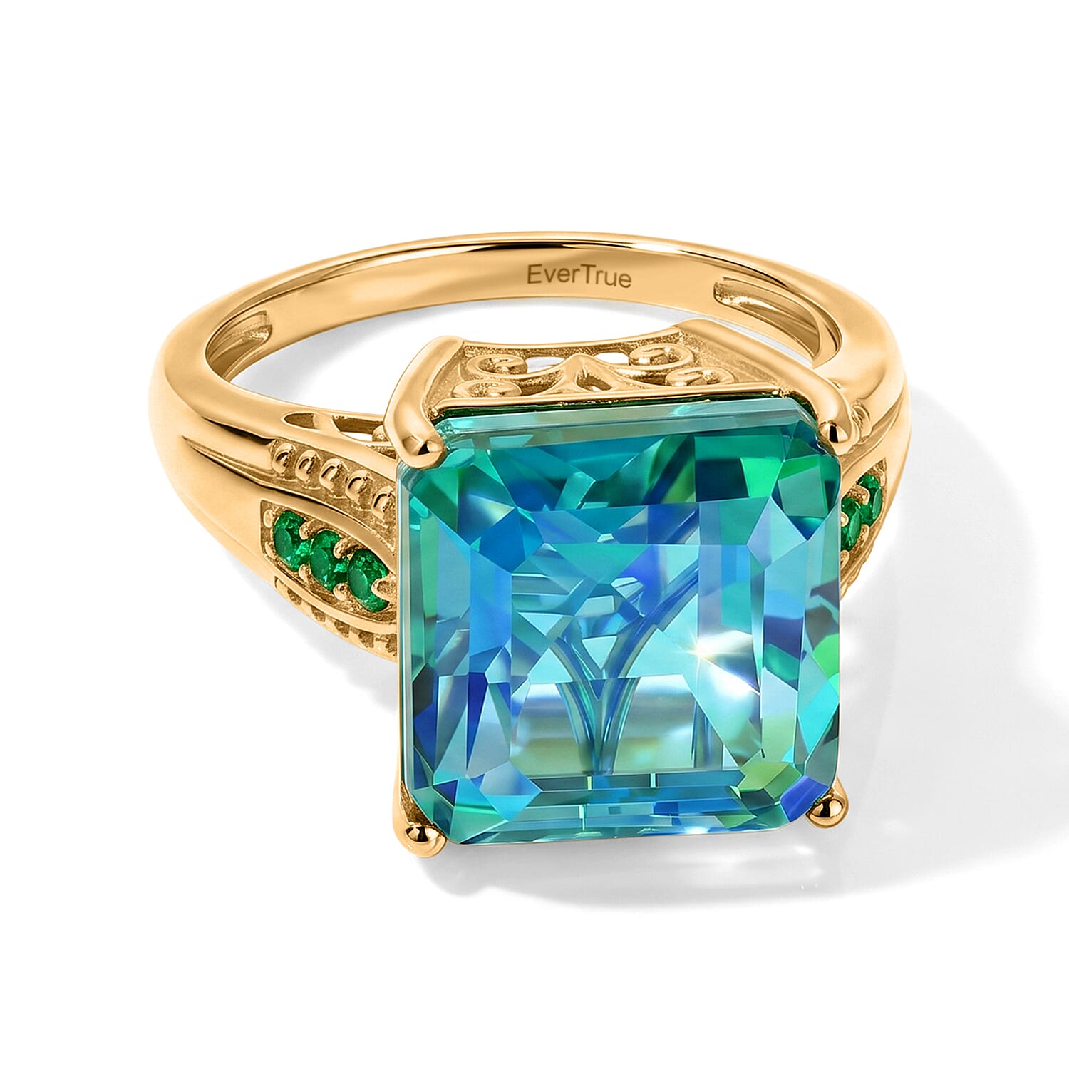 EverTrue Peacock Quartz, Chrome Diopside Ring in 18K YG Plated (Size 9.0) 9.80 ctw