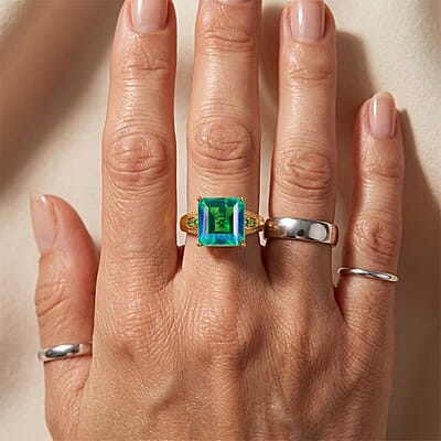 EverTrue Peacock Quartz (Triplet) and Chrome Diopside 9.80 ctw Peacock Horizon Ring in 18K YG Plated (Size 8.0)