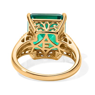 EverTrue Peacock Quartz (Triplet) and Chrome Diopside 9.80 ctw Peacock Horizon Ring in 18K YG Plated (Size 8.0)