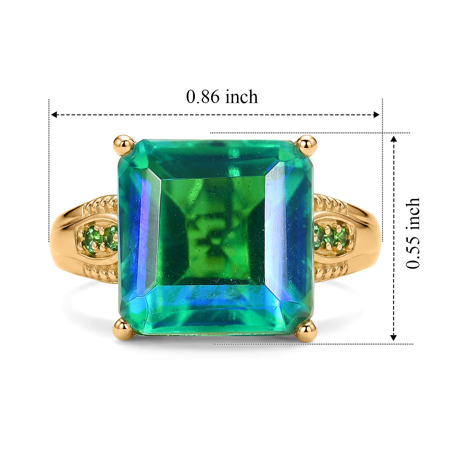 EverTrue Peacock Quartz (Triplet) and Chrome Diopside 9.80 ctw Peacock Horizon Ring in 18K YG Plated (Size 8.0)
