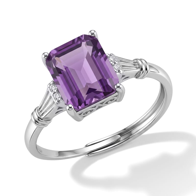 African Amethyst and Simulated Diamond 8.00 ctw Ring in Silvertone (Adjustable)