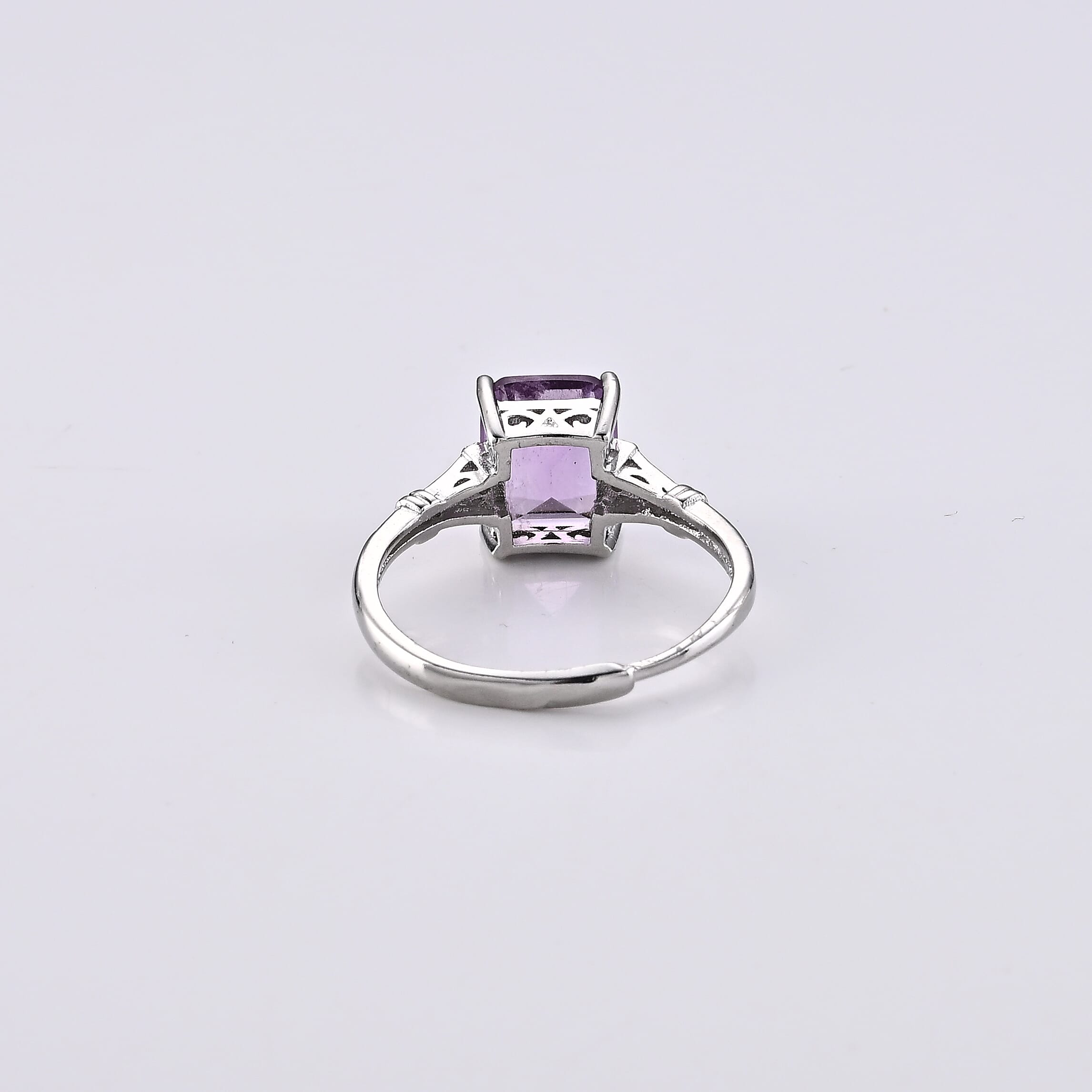 African Amethyst and Simulated Diamond 8.00 ctw Ring in Silvertone (Adjustable)