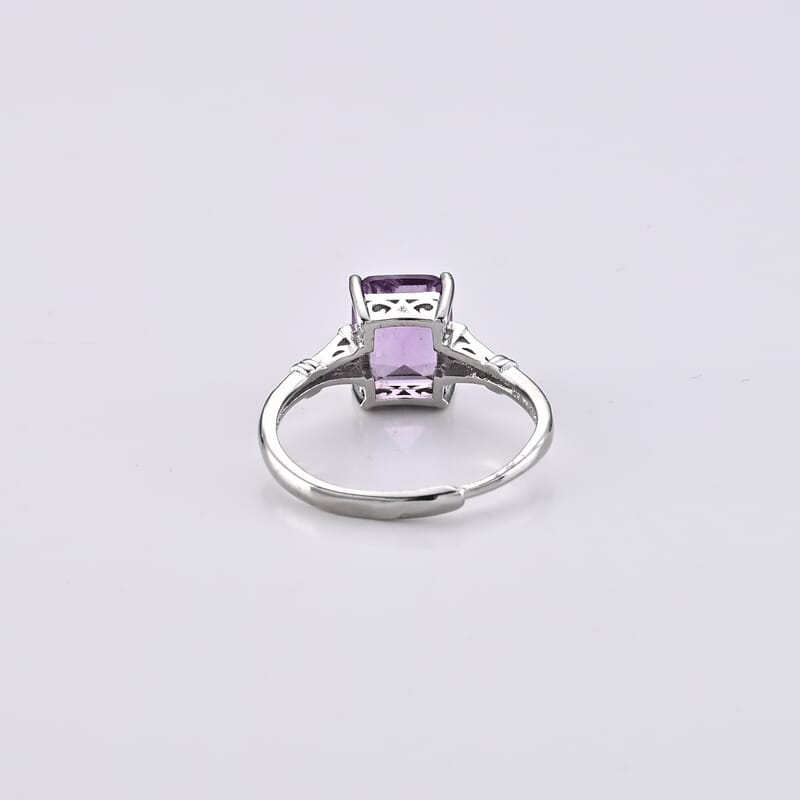 African Amethyst and Simulated Diamond 8.00 ctw Ring in Silvertone (Adjustable)