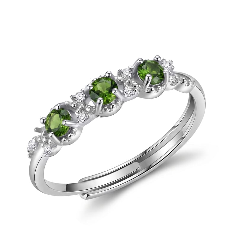 Chrome Diopside and Simulated Diamond 1.00 ctw Ring in Silvertone (Adjustable)