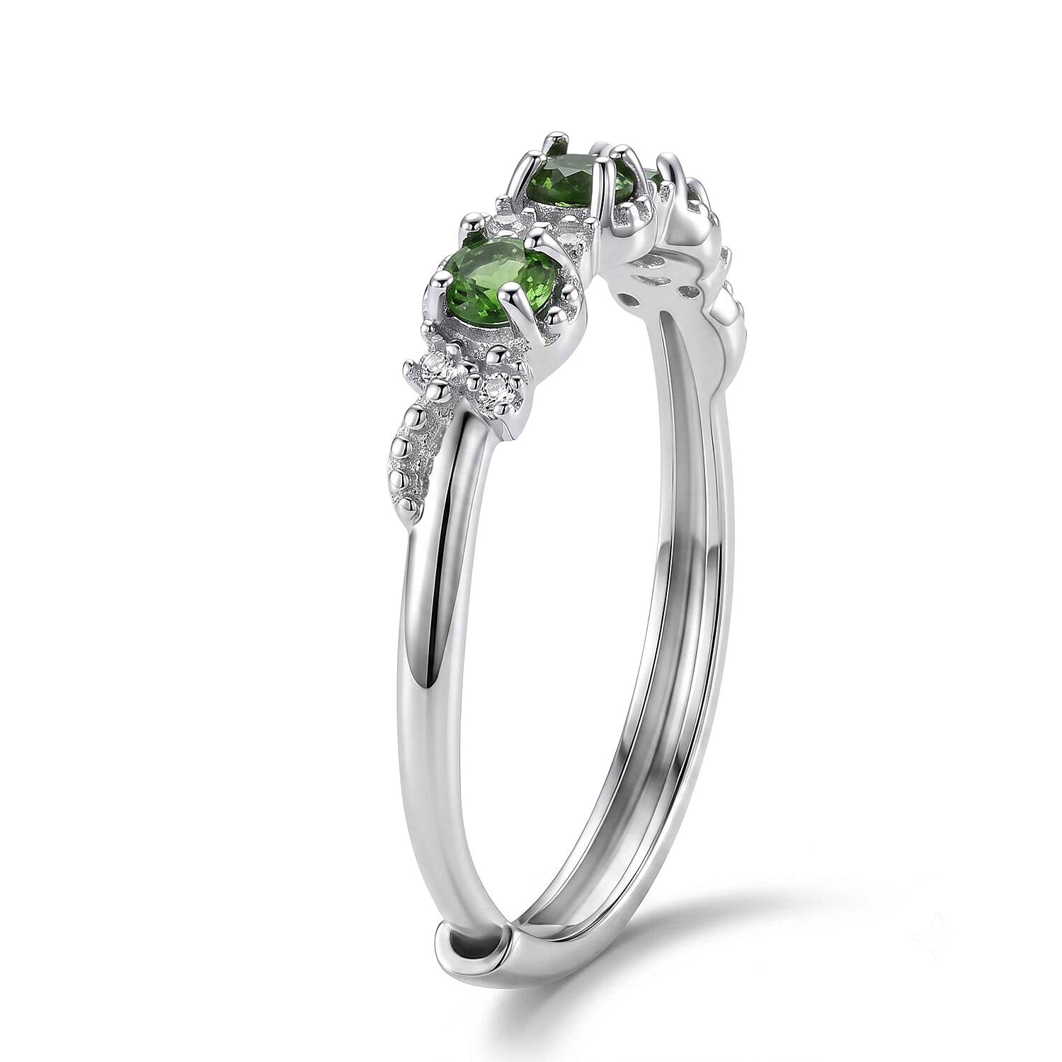 Chrome Diopside and Simulated Diamond 1.00 ctw Ring in Silvertone (Adjustable)