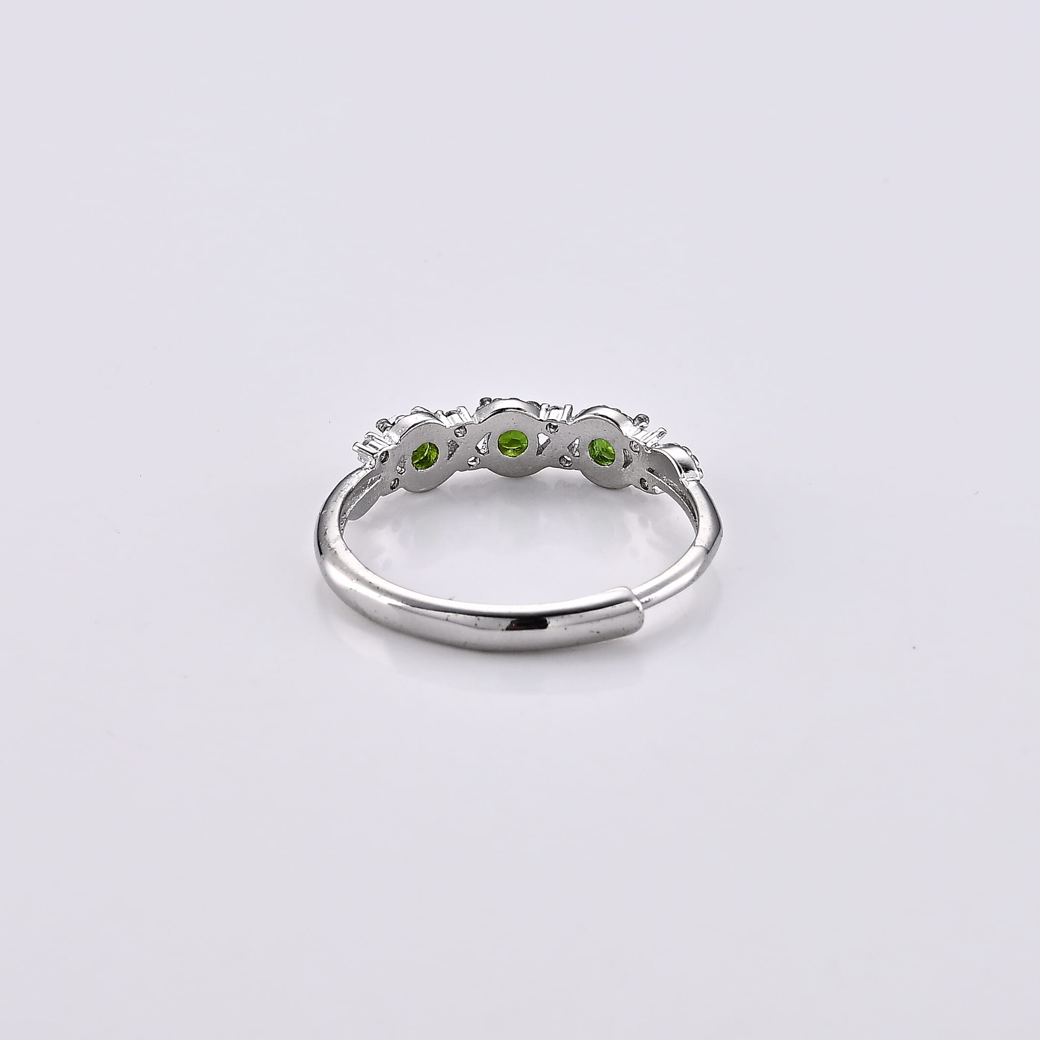 Chrome Diopside and Simulated Diamond 1.00 ctw Ring in Silvertone (Adjustable)