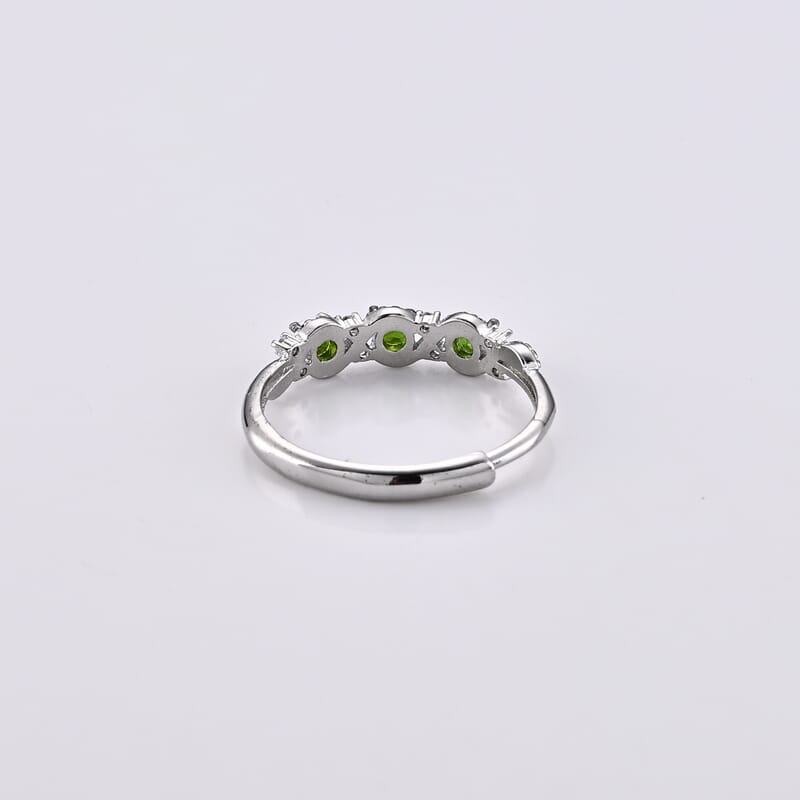 Chrome Diopside and Simulated Diamond 1.00 ctw Ring in Silvertone (Adjustable)
