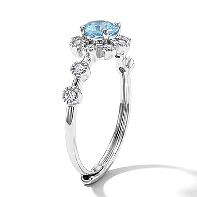 Blue Topaz and Simulated Diamond 2.00 ctw Ring in Silvertone (Adjustable)
