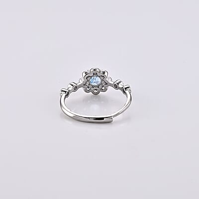 Blue Topaz and Simulated Diamond 2.00 ctw Ring in Silvertone (Adjustable)