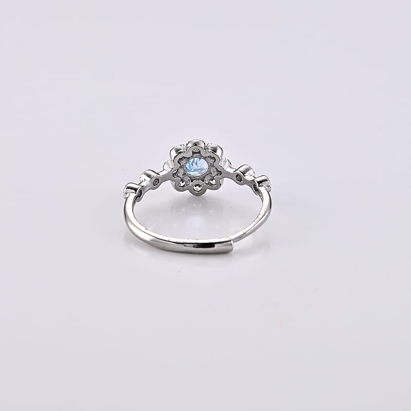 Blue Topaz and Simulated Diamond 2.00 ctw Ring in Silvertone (Adjustable)