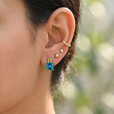 EverTrue Peacock Triplet Quartz and Chrome Diopside 11.60 ctw Stud Earrings in 18K YG Plated