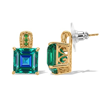 EverTrue Peacock Triplet Quartz and Chrome Diopside 11.60 ctw Stud Earrings in 18K YG Plated