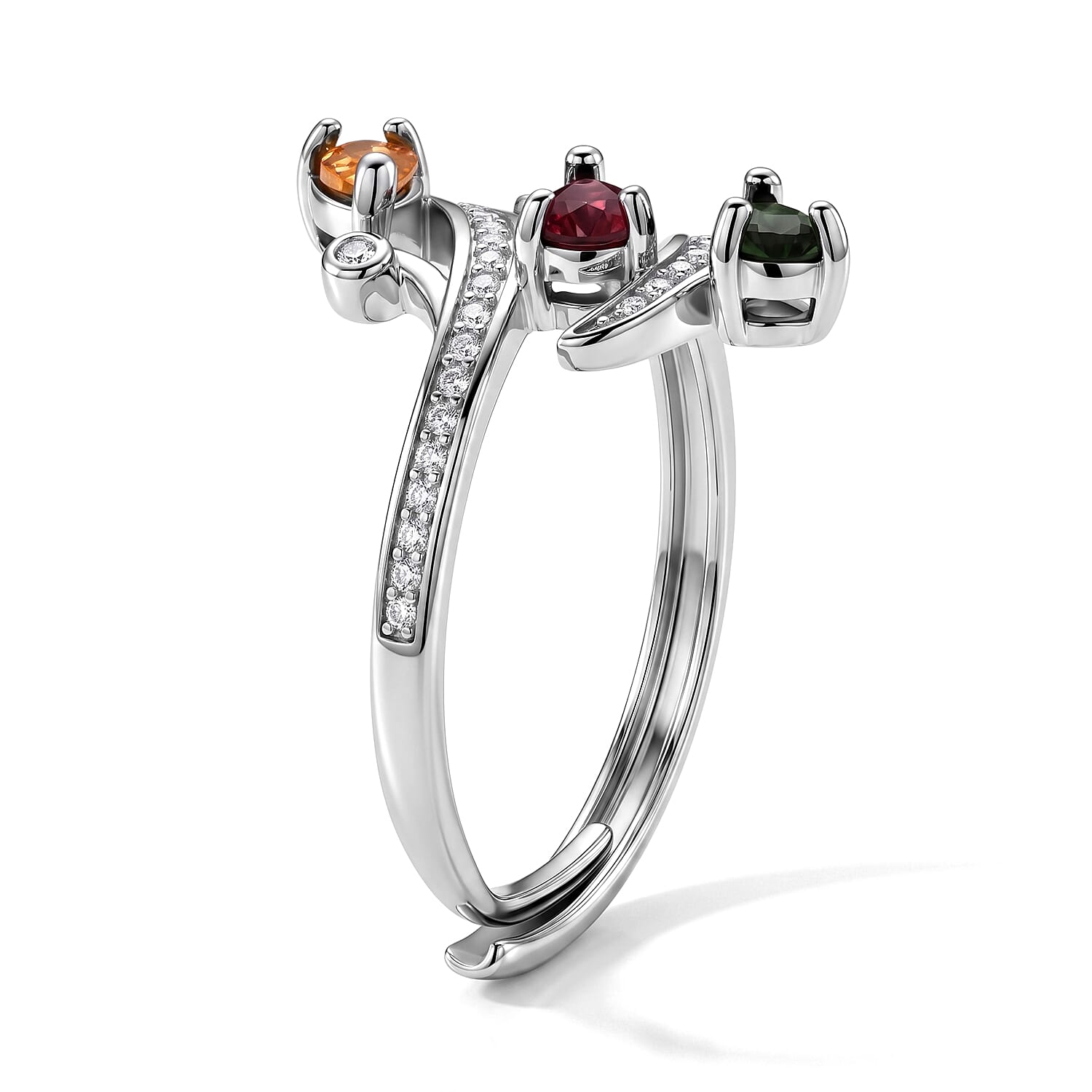 Multi-Tourmaline and Simulated Diamond 2.00 ctw Ring in Silvertone (Adjustable)