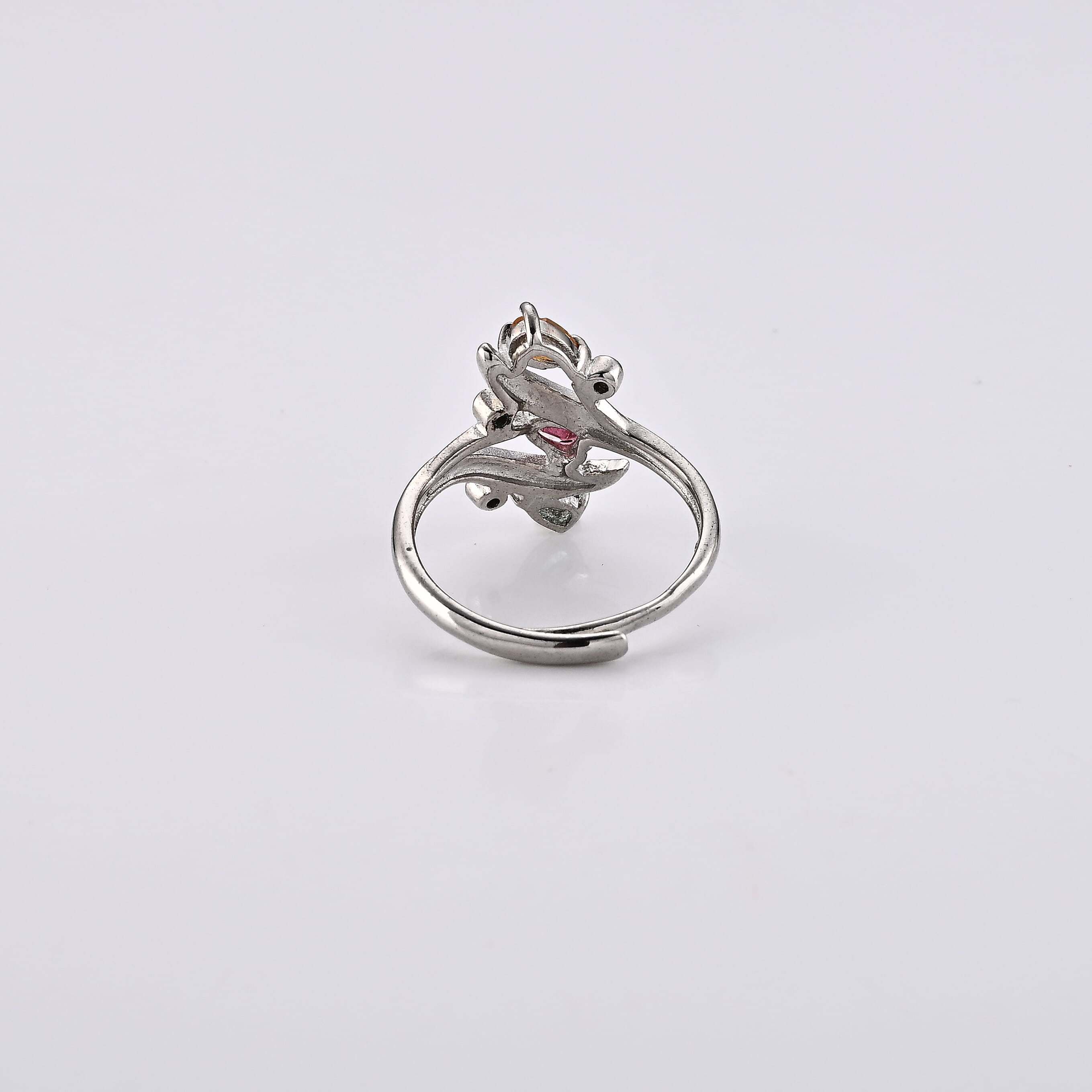 Multi-Tourmaline and Simulated Diamond 2.00 ctw Ring in Silvertone (Adjustable)
