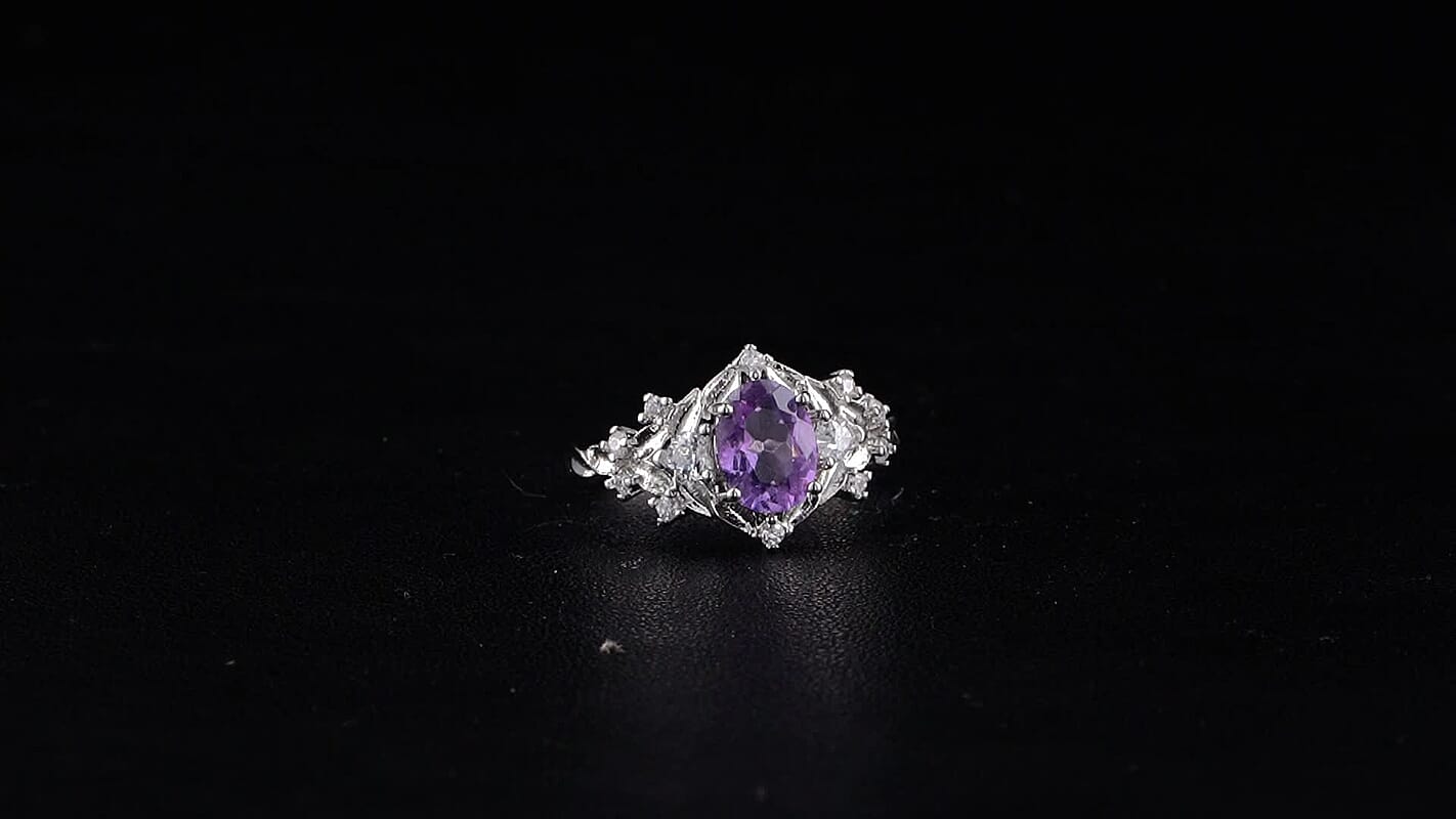 African Amethyst and Simulated Diamond Ring in Silvertone (Adjustable) 7.00 ctw