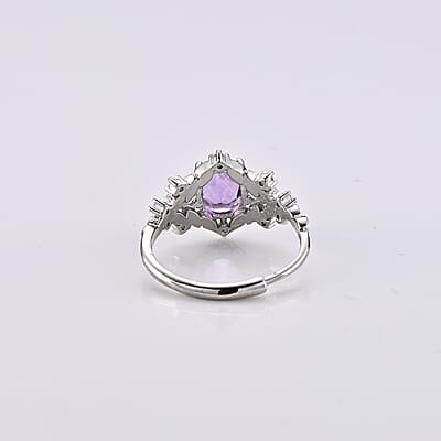 African Amethyst and Simulated Diamond 7.00 ctw Ring in Silvertone (Adjustable)