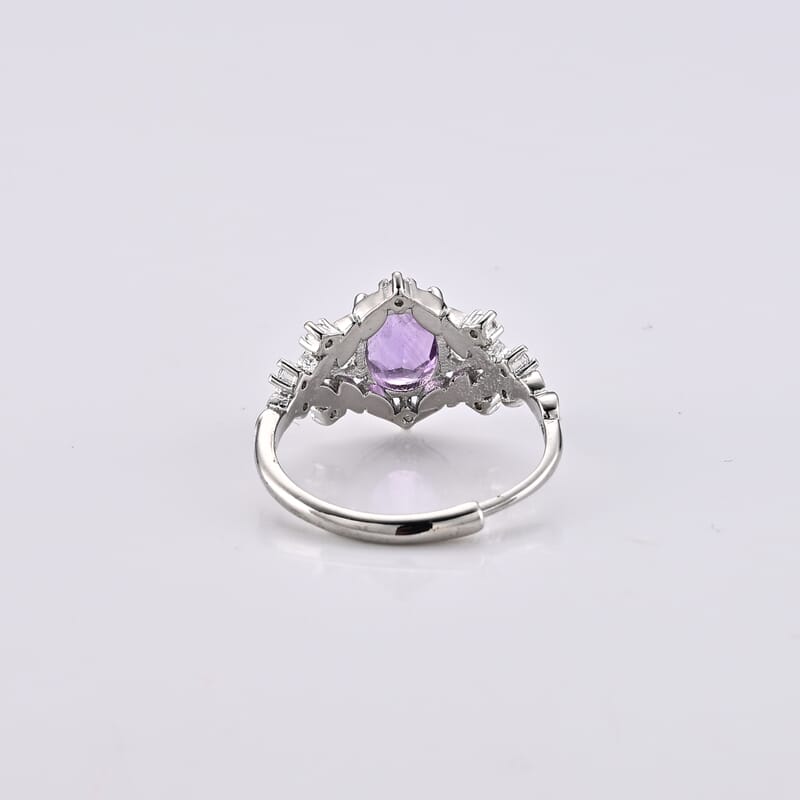 African Amethyst and Simulated Diamond 7.00 ctw Ring in Silvertone (Adjustable)