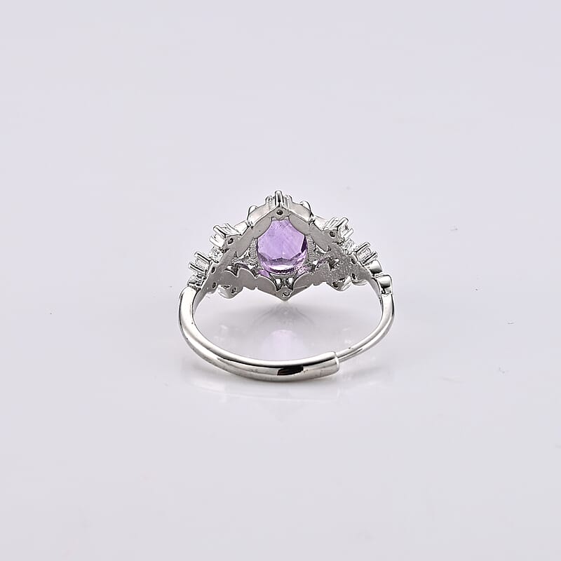 African Amethyst and Simulated Diamond 7.00 ctw Ring in Silvertone (Adjustable)