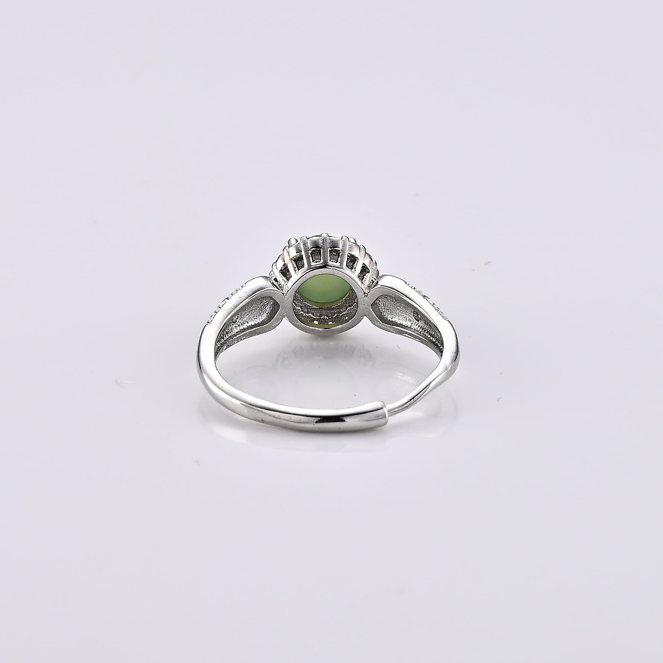 Nephrite and Simulated Diamond 5.00 ctw Ring in Silvertone (Adjustable)
