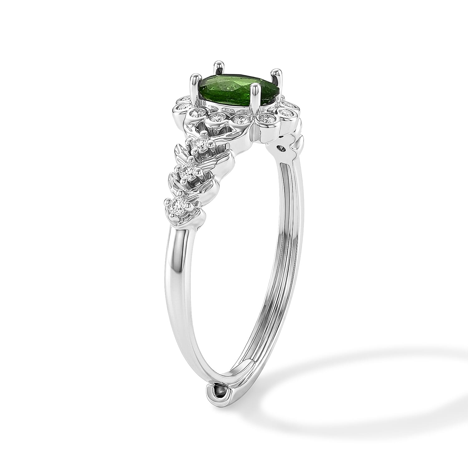 Chrome Diopside and Simulated Diamond 3.00 ctw Ring in Silvertone (Adjustable)