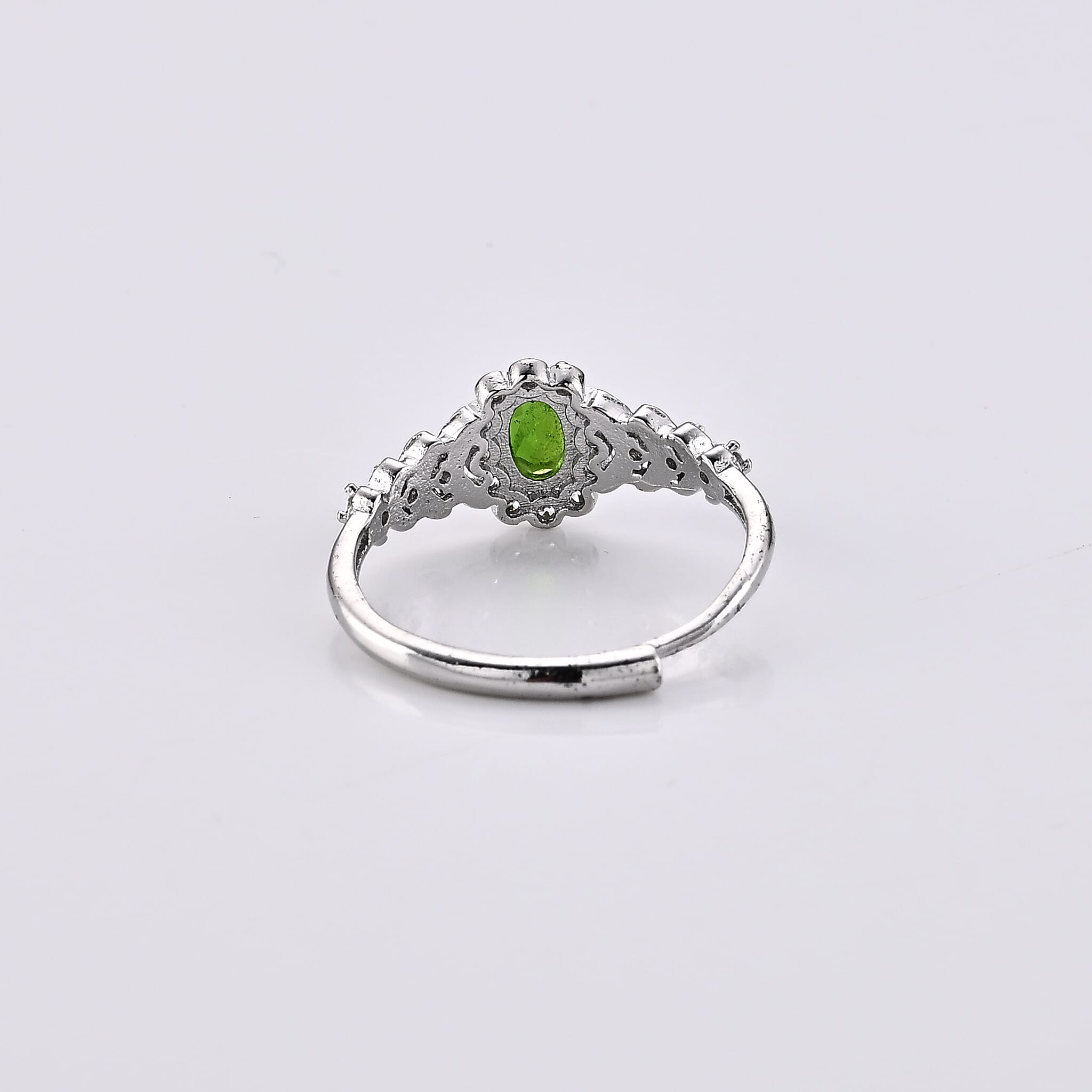 Chrome Diopside and Simulated Diamond 3.00 ctw Ring in Silvertone (Adjustable)