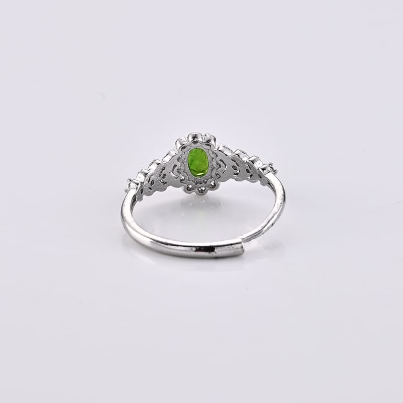 Chrome Diopside and Simulated Diamond 3.00 ctw Ring in Silvertone (Adjustable)
