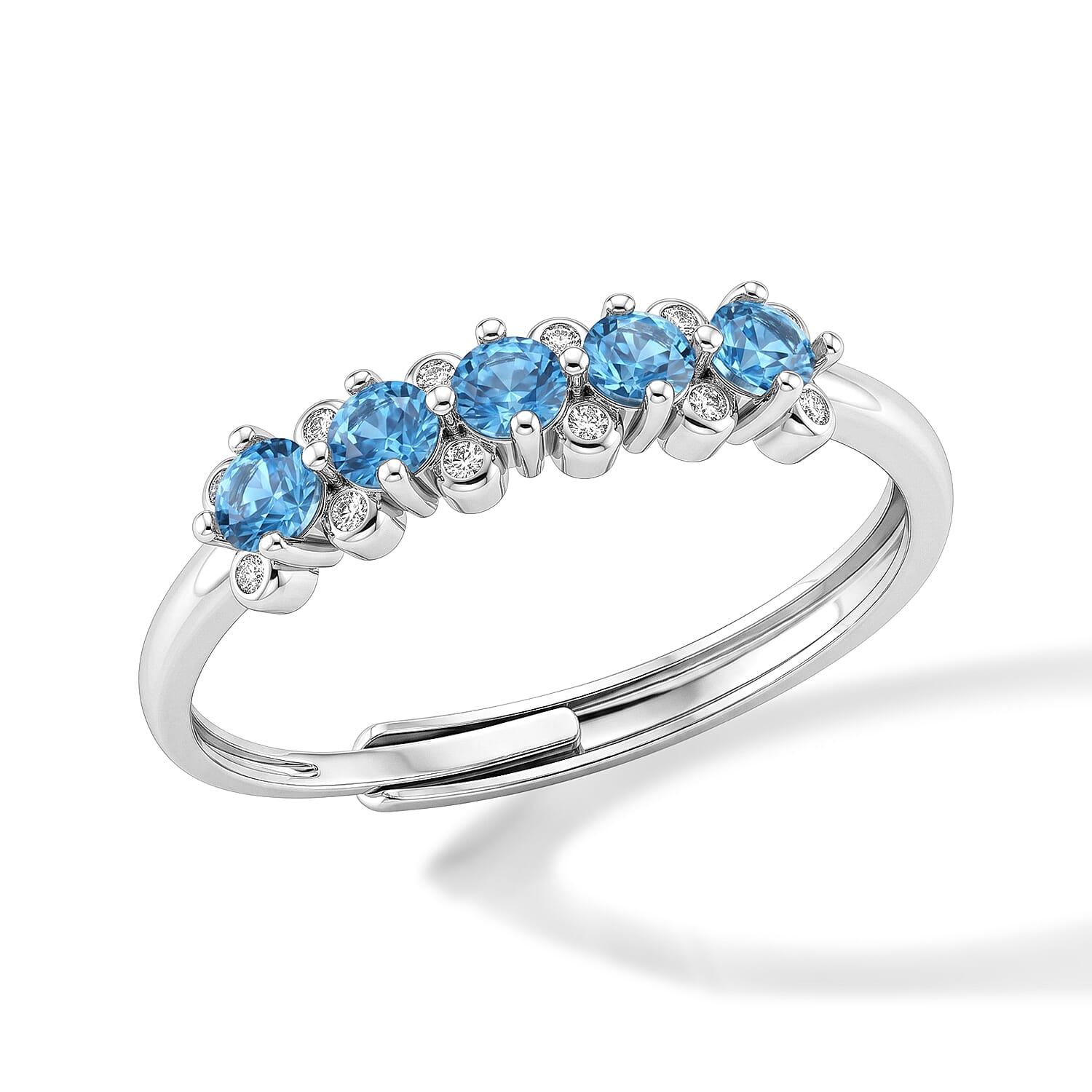 Blue Topaz and Simulated Diamond 5.00 ctw Ring in Silvertone (Adjustable)